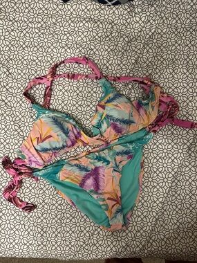 Bar III Teal and Pink Tropical Bikini Top